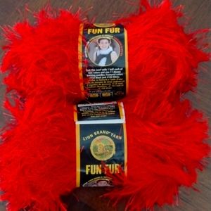 Fun fur yarn by lion brand 2 skeins Red 3.5oz total